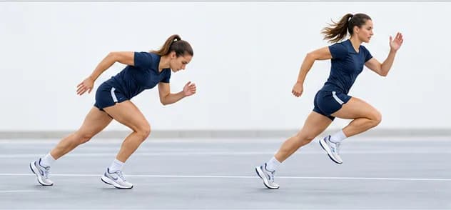 Athlete in a sprint start, then accelerating